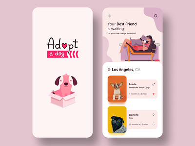 Dog Adoption adoption animal app ui dog dog adopt dog adoption dog donation dog illustration doggy donation ios onboarding pet adoption pet app pet care pet donation splash screen ui