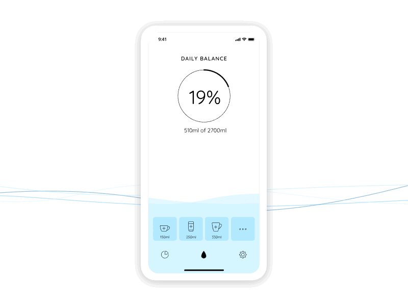 Water Balance App animation app application balance hydration interaction ios mobile app tracker tracker app ui ui design uiux ux water