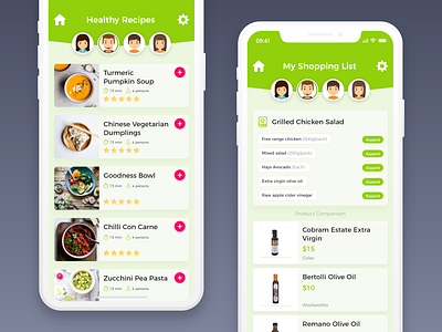 Family Kitchen family groceries illustration ios iphonex kitchen recipes ui ux