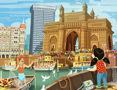 Gateway of India Mumbai art bookillustration coloful design gateway of india graphic design illustration india indian culture kids book photoshop