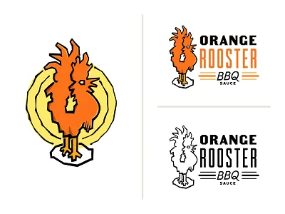 Orange Rooster BBQ Sauce bbq branding design draw icon illustration logo orange rooster sketch sun typography vector