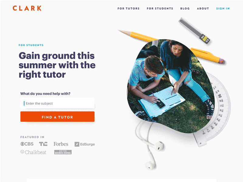 Clark Landing Page branding edtech landing page tutoring