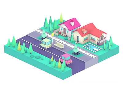 Tiny Neighborhood 🏡 3d 3d graphics city isometric maya