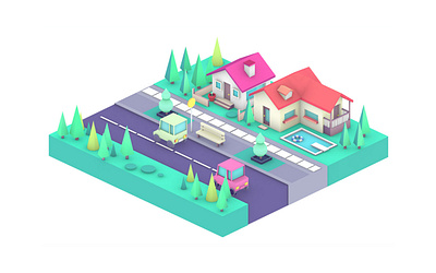 Tiny Neighborhood 🏡 3d 3d graphics city isometric maya