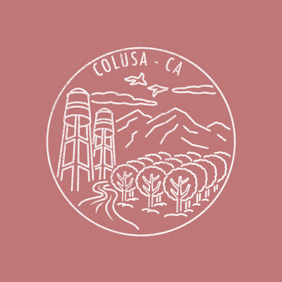 Home Town badge california clouds colusa hometown illustration illustrator mountains orchard river sticker vector watertower