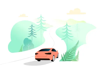 electric car distance illustration for EZEV automobile car distance drive electric electric car ezev fern illustration mountains travel ui vector