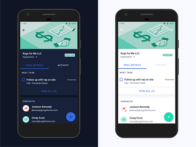 Deals CRM for Android activecampaign android crm app dark mode deals crm material mobile app mobile ui product design ui ux