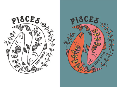 Pisces design fish folk folk art folkart graphic illustration pisces zodiac