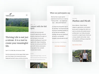 Thriving Life responsive design branding clean homepage landing minimal nature page responsive design retreat typography ui ux