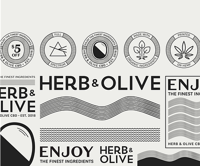 Herb & Olive CBD Branding black branding branding and identity cbd oil design flat illustrator logo offwhite type vector waves