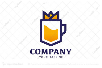 Royal Beer Glass Logo (for sale) alcohol beer brew brewery cafe crest crown distillery elite factory glass king liquor store logo logo for sale mug pub royal shield