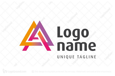 Abstract Letter A Triangle Logo (for sale) abstract colorful gradient interlocking logo logo for sale monogram overflowing overlapping pointed pyramid rainbow trendy triangle triangles typography unique