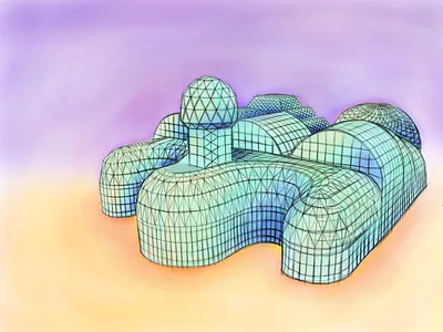 Biosphere 2 architecture arizona art building design drawing fyresite illustration ipad phoenix procreate watercolor window