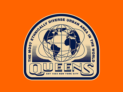 Queens NYC city dribbbleweeklywarmup globe halftone hometown landmark new york city nyc queens retro sticker