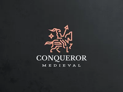 Conqueror Medieval Knight authentic branding conqueror horse identity kingdom knight lineart logo logodesign luxury majesty modern monogram monoline professional simple