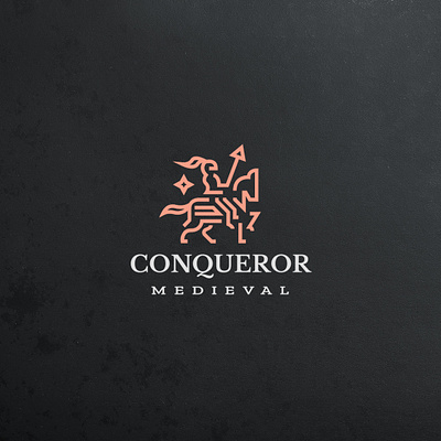 Conqueror Medieval Knight authentic branding conqueror horse identity kingdom knight lineart logo logodesign luxury majesty modern monogram monoline professional simple