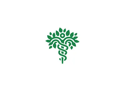 tree doctor caduceus green leaves logo tree