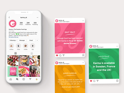 Karma Social Media feed feed view food app food tech food waste instagram instagram post post design social media social media design social media marketing startup texture