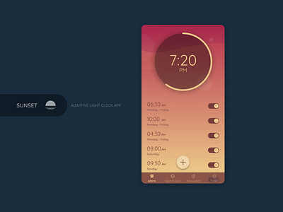 Adaptive Clock - Sunset adaptive app clock dark design digital light mobile sunset time ui ux