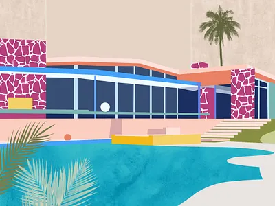 Poolside Palm Springs architecture design digital art graphic design illustration mid century palm springs poster print design wall art
