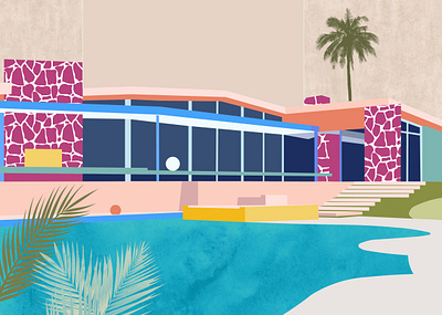 Poolside Palm Springs architecture design digital art graphic design illustration mid century palm springs poster print design wall art