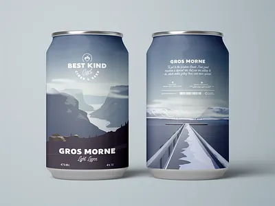 Gros Morne Light Lager Beer Can Design beer beer art beer branding beer can beer label beer label design beer labels branding branding design fjord gros morne identity design illustration mountains newfoundland vector art vector artwork vector artworks vector illustration vectorart