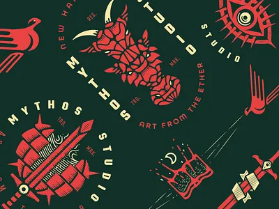 Mythos Studio - Art from the Ether branding earth eyes illustration logo print swords