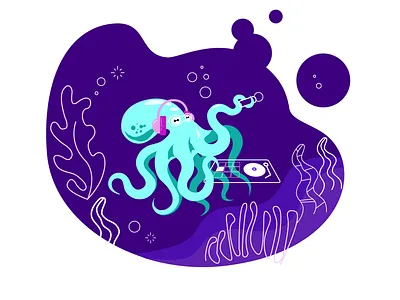 dj octopus design dj fish illustration music ocean octopus sea vector water web