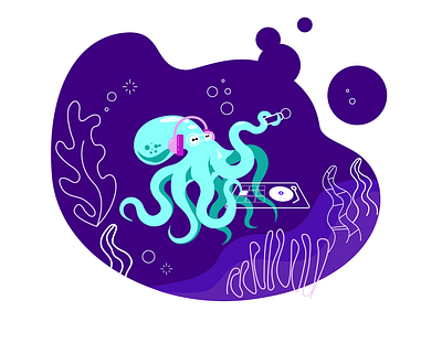 dj octopus design dj fish illustration music ocean octopus sea vector water web