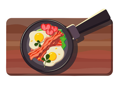 Bacon and eggs eags food illustration omlet vector