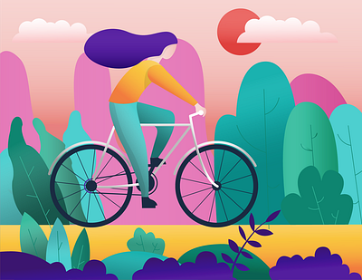 Cycling illustration bicycle bike character cycle cycling girl gradient illustraion illustrator ride