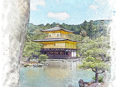 The Golden Pavillion, Kyoto aquarelle architecture visualization art artwork illustration japan kyoto mixed media pagoda painting photography shrine temple watercolor