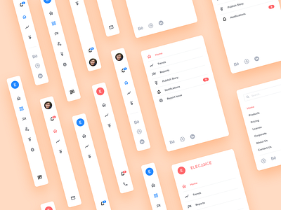 Elegance Design System - Vertical Navigation adobe xd blocks components design design system elegance flat mobile app navigation navigation bar navigation menu ui ux web webapp website