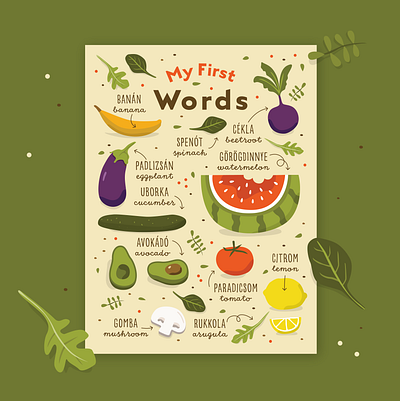 My First Words illustrated poster baby baby shower clean eating cooking dictionary eating food fruit garden gardening gift green green thumb healthy newborn poster present tasty vegetable whole foods