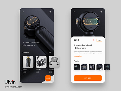 UI/UX E-commerce HDR Camera app design black app camera shop e commerce app hdr camera app product page shopping uiux app design userexperience design userinterface design uxiger