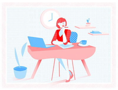 Office Girl blue business fresh lifestyle looking modern pattern red thinking time two colors work