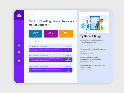 Blog Dashboard apple blogs cards color dashboard design designer ipad profile ui ux