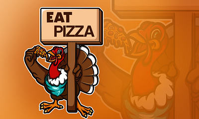 Save a Turkey, Eat Pizza cartoon character orange shirt design thanks giving thanksgiving turkey