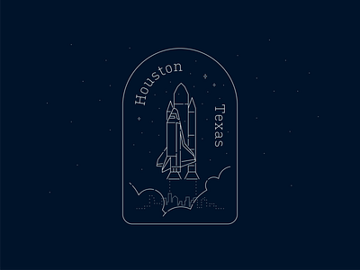 Houston Space Sticker badge city clean design dribbbleweeklywarmup home hometown houston illustration linear monochrome monoline nasa night sky space stars sticker texas white