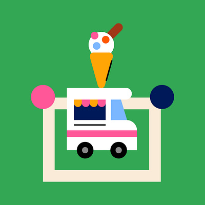 Ice Cream Truck Icon bold colour design flat illustration minimal vector