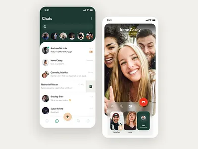 WhatsApp redesign – Chats and Video call app app design call chat clean design messenger minimal mobile navbar redesign search bar typogaphy ui uidesign ux ux design video whatsapp