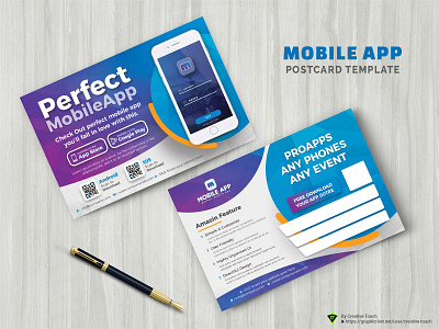 Mobile App Postcard Template ad advert advertisement adverts agency android app application apps blackberry commerce developer flyer ios iphone