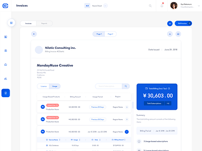 Cloudconfig Invoice Preview azure b2b software design cloud dashboard ui design enterpriseui interface design invoice template invoicing ui uidesign