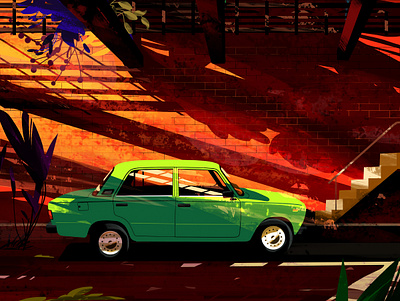 Retro beauties_VII beauty car design digital art digital illustration dribble evening green illustration illustrator old fashioned photoshop red