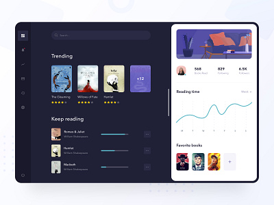 eBooks Manager book books chart clean dark dashboard ebook ebooks graph illustration ios ipad modern profile progress rating read reader reader app stats