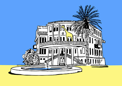 THE BIALIK HOUSE architecture black white blue culture gallery graphic art graphic artist illustration jiraf places sketch tel aviv tel aviv arts tourism travel white city yellow