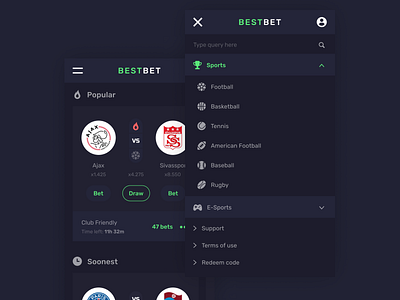 BestBet — sports & esports betting app android app bets branding design identity ios ui user interface ux