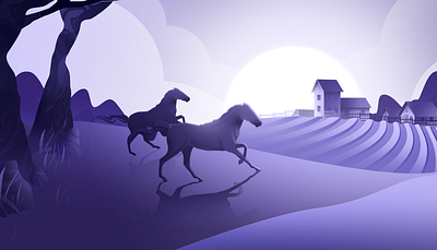 Back to the Village app blue design dribbble hello hellodribbble horse illustration purple sun vector village