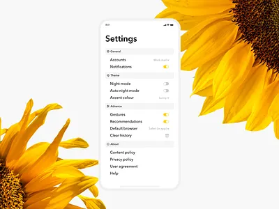 Settings App - Daily UI 007 app app design clean daily ui 007 dailyui dailyui007 ios iphone minimal sunflower ui yellow