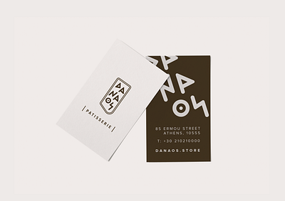 DANAOS Patisserie business cards ancient ancient greece ancient script bakery brand identity branding business card business cards for sale greece greek greek alphabet logo logotype minimal minimalism patisserie store typography visual identity